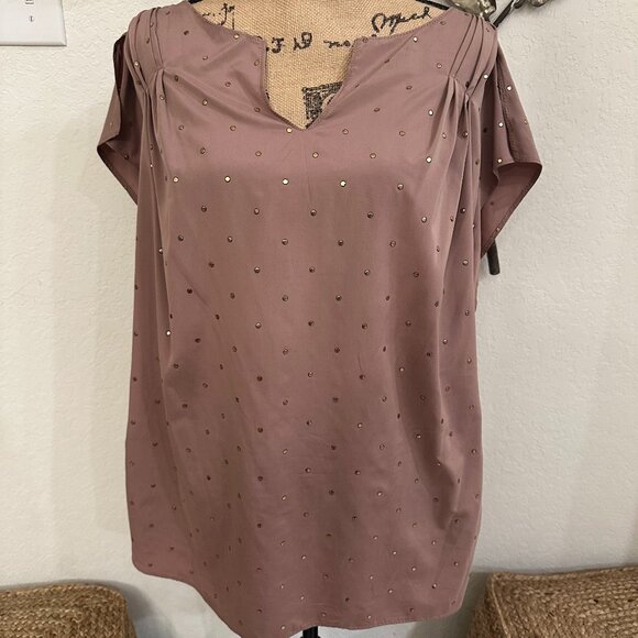A.N.A. Mauve Pink Gold Studded Blouse – Size 1X - Picture 2 of 4